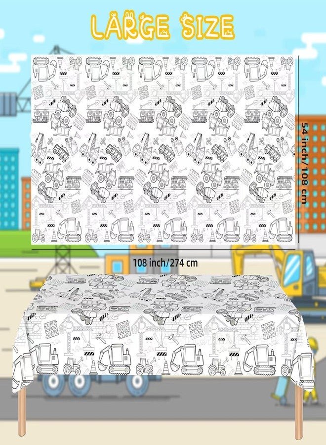 Litmitfu 1 Pack Construction Coloring Table Cloth for Kids - Giant Construction Theme Color-in Paper Poster, Dump Truck Painting Activity Tablecloth for Construction Birthday Party Supplies Favors, 54 x 108 In - Image 3